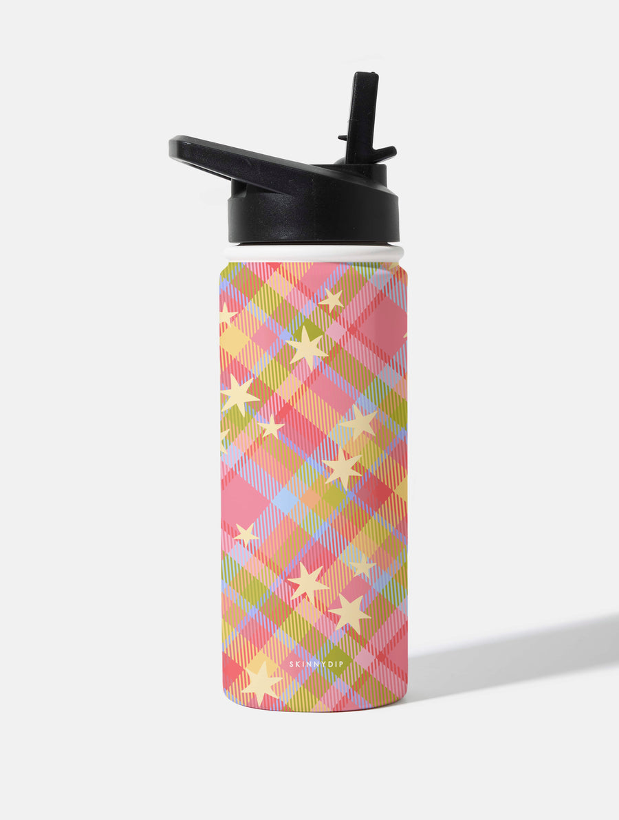 Starry Tartan Pink Flush 18oz Stainless Steel Water Bottle - Image 1
