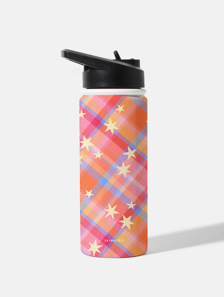 Starry Tartan Sunrise Orange 18oz Stainless Steel Water Bottle