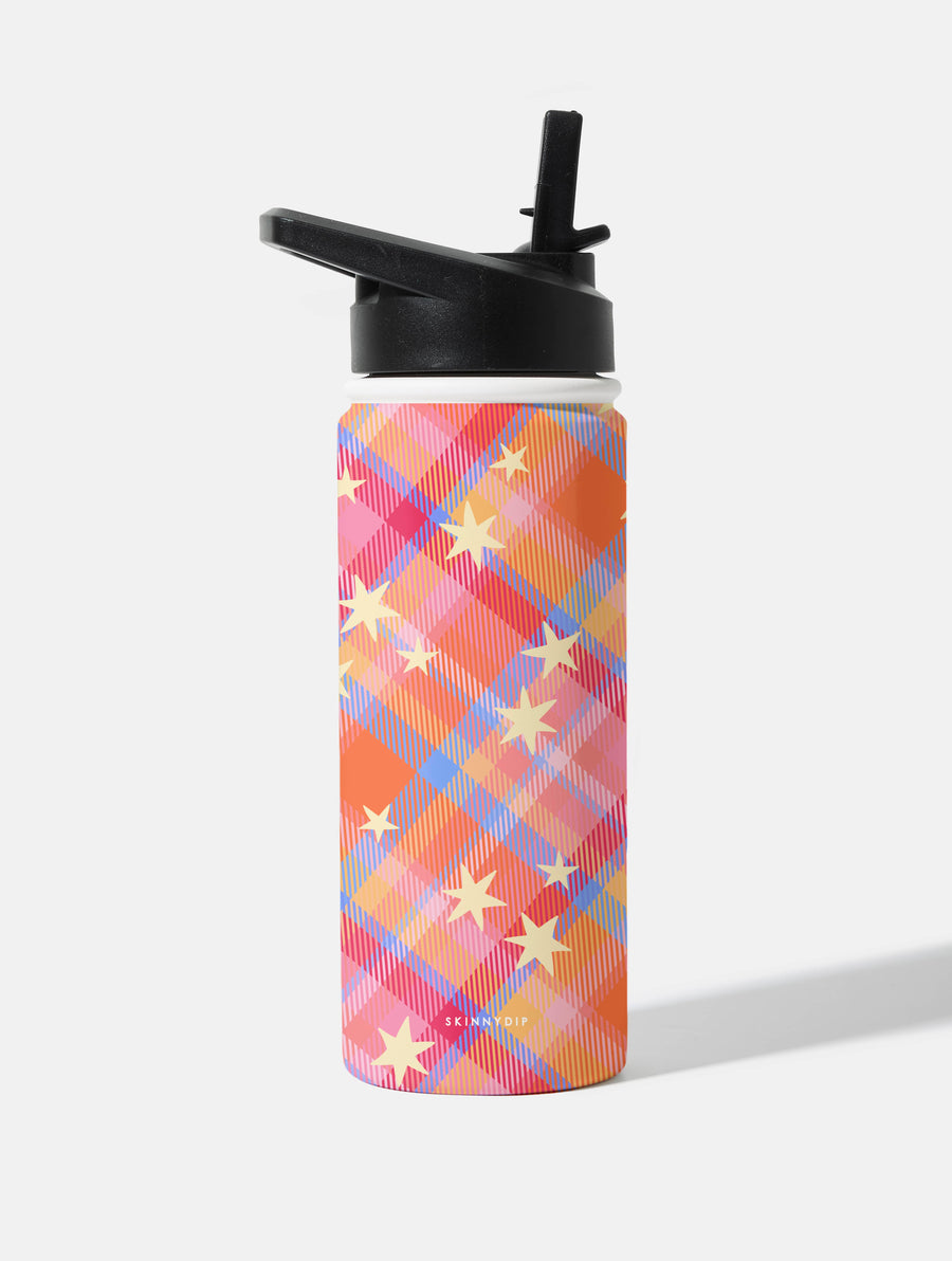 Starry Tartan Sunrise Orange 18oz Stainless Steel Water Bottle - Image 1