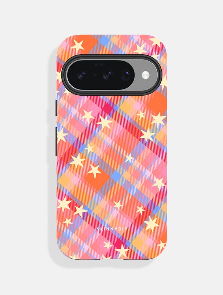 Starry Tartan Sunrise Orange Ultra Protective Google Pixel Case - Image 1