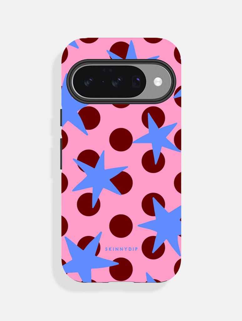 Stars and Spots Pink Burgundy and Blue Ultra Protective Google Pixel Case - Image 1