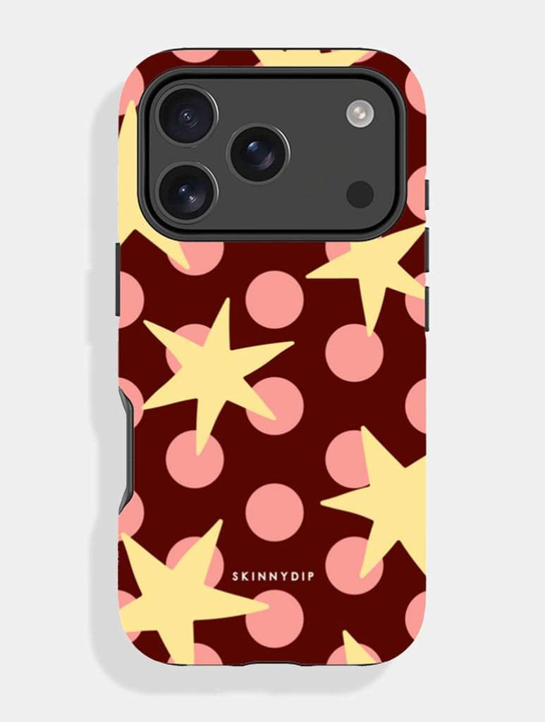 Stars and Spots Pink Yellow And Brown Ultra Protective iPhone Case - Image 1