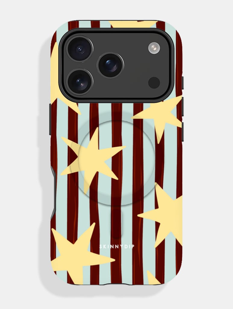 Stars and Stripes Blue Brown and Yellow Magsafe Ultra Protective iPhone Case - Image 1