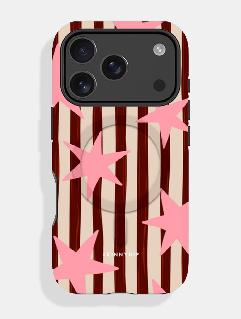 Stars and Stripes Pink And Brown MagSafe Ultra Protective iPhone Case - Image 1