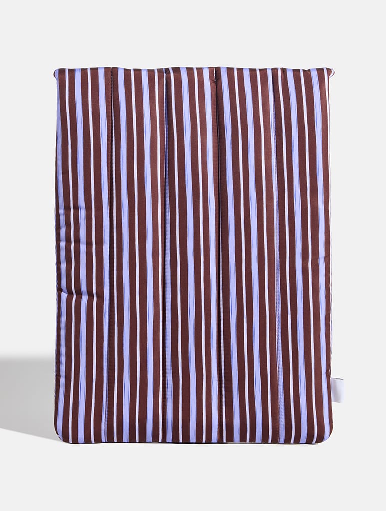 Stripe Quilted Bow Laptop Sleeve in Brown and Blue