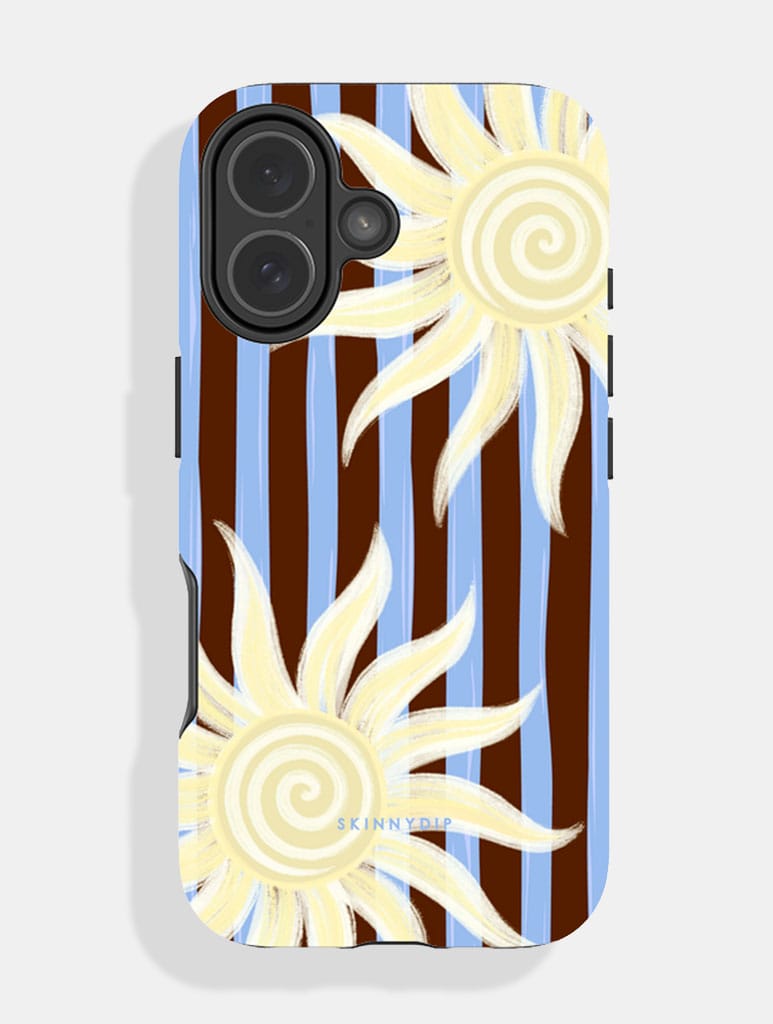 Sunshine Stripe Blue and Brown Ultra Protective iPhone Case - Image 1
