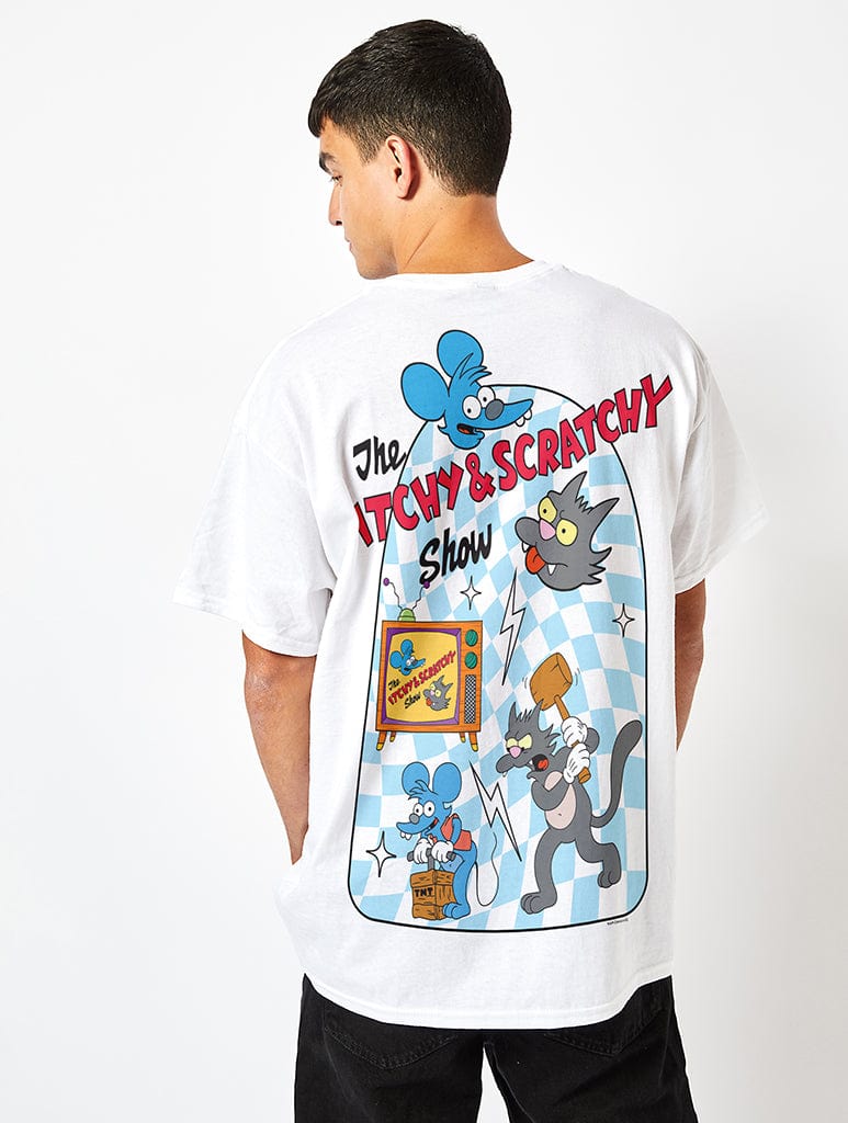 The Simpsons Itchy & Scratchy T-Shirt in White - Image 1