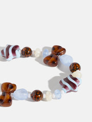 Tortoiseshell Stripe Bows Beaded Strap in Blue