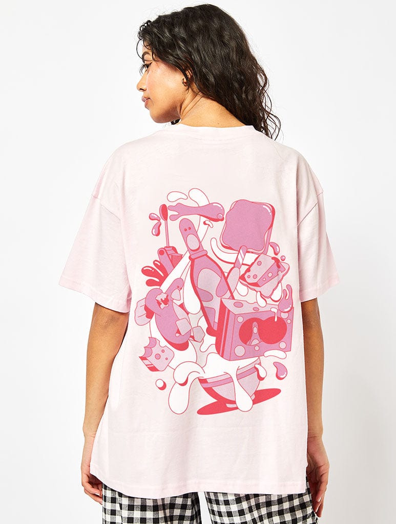 Wallace & Gromit x Skinnydip Feathers T-Shirt In Pink - Image 1