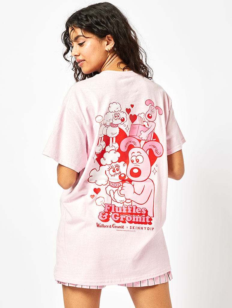 Wallace & Gromit x Skinnydip Fluffles and Gromit T-Shirt In Pink - Image 1