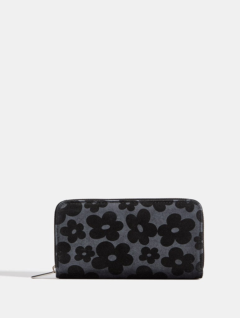 Warped Black Floral Velvet Long Purse - Image 1
