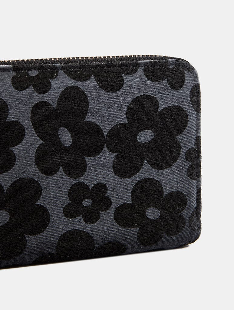 Warped Black Floral Velvet Long Purse - Image 2