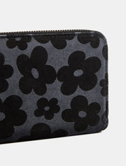 Warped Black Floral Velvet Long Purse