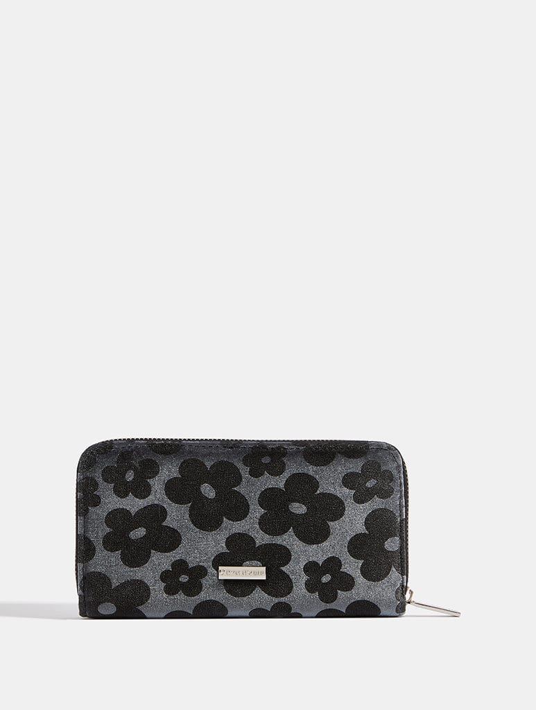 Warped Black Floral Velvet Long Purse - Image 3
