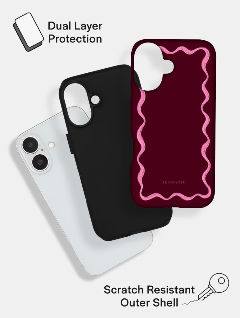 Wavy Frame Burgundy with Pink Ultra Protective iPhone Case