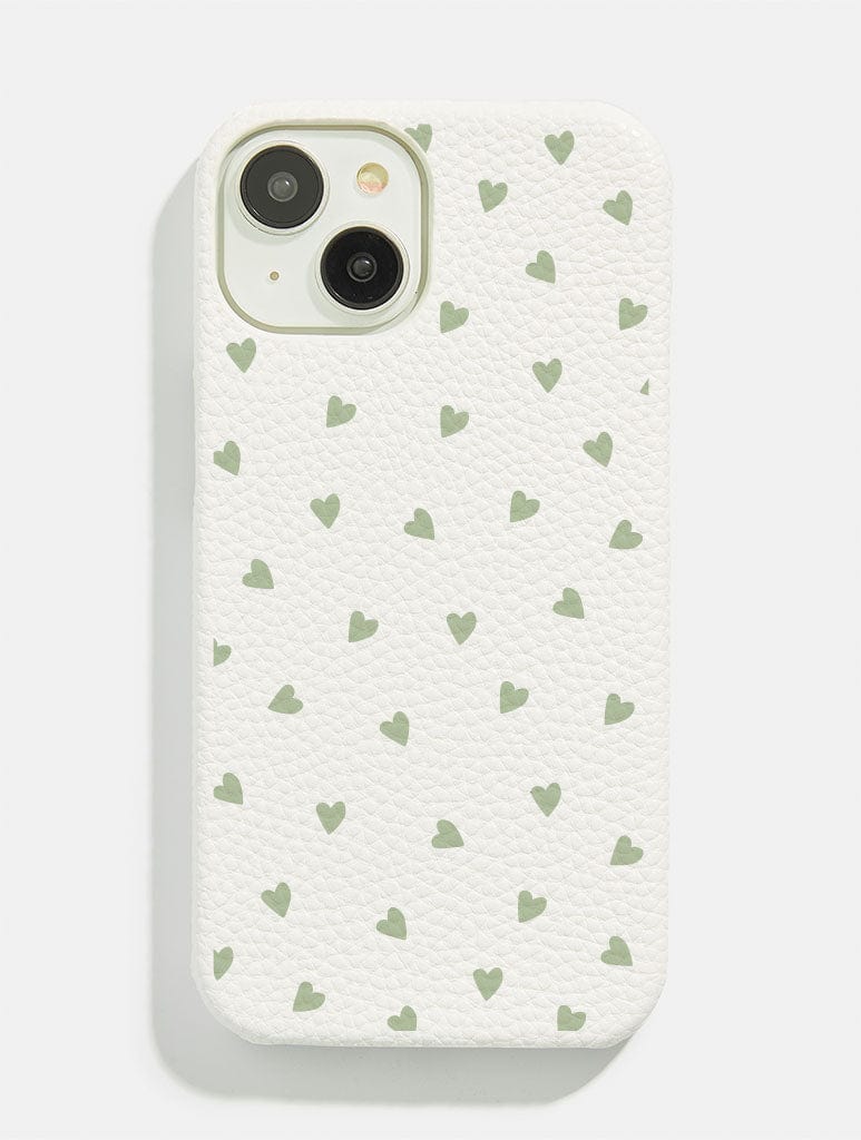White Sage Ditsy Heart Vegan Leather iPhone Case - Image 1