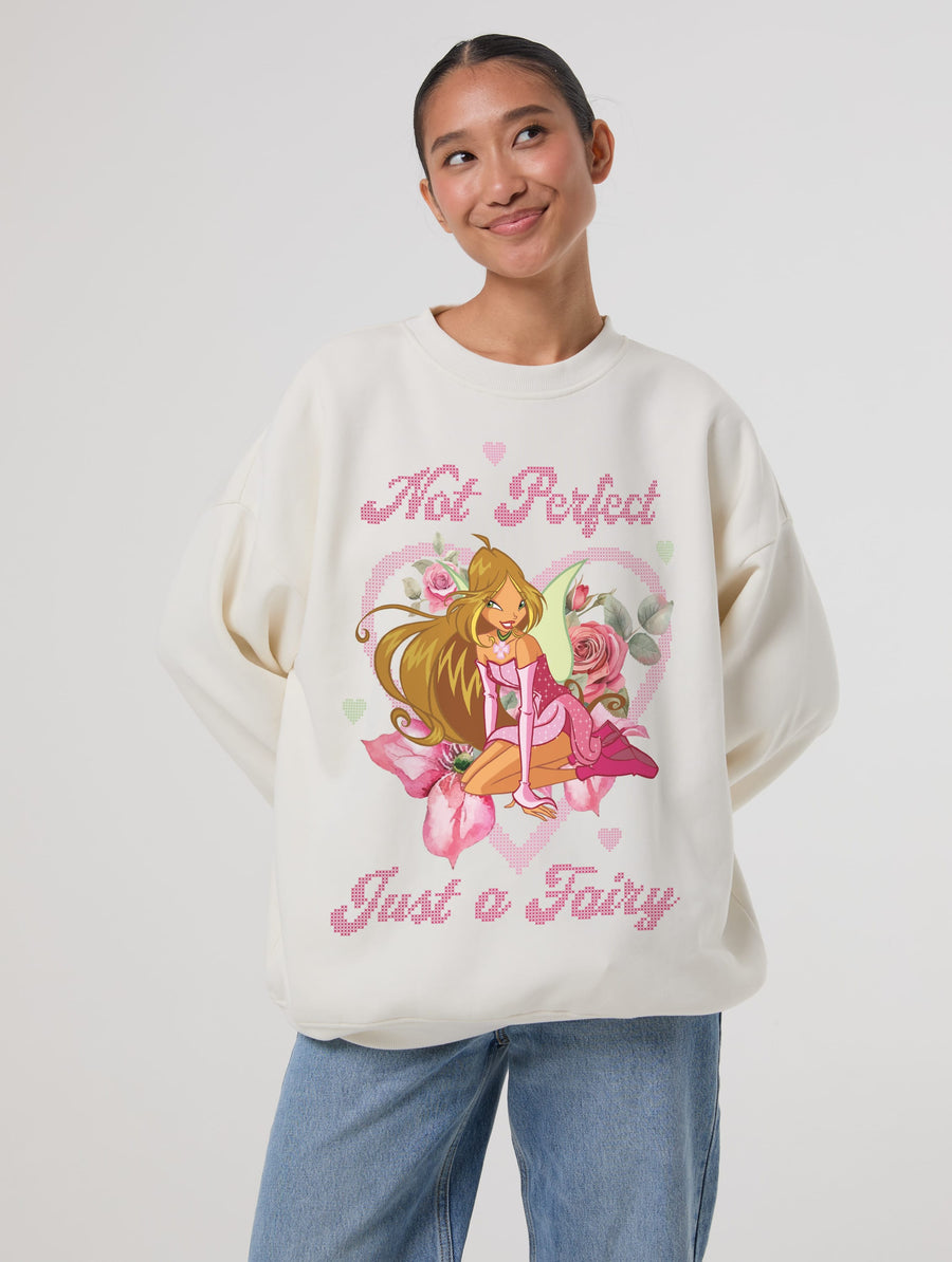 Winx Club x Skinnydip Flora Just A Fairy Sweatshirt In White - Image 1